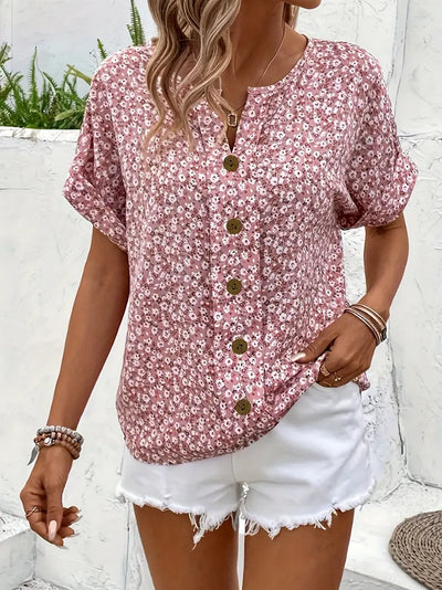 Mia Flower Button-Up Blouse