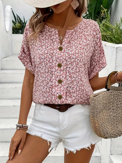 Mia Flower Button-Up Blouse