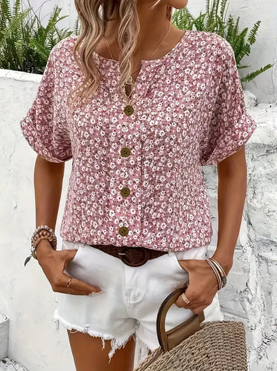 Mia Flower Button-Up Blouse