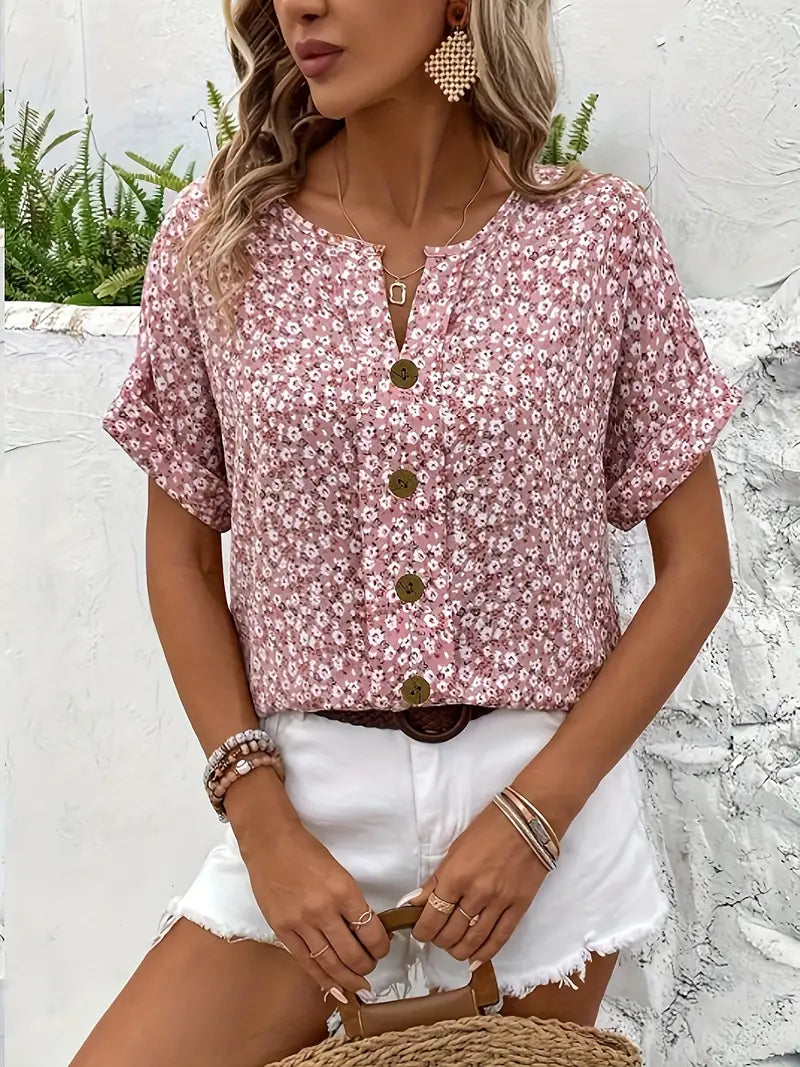 Mia Flower Button-Up Blouse