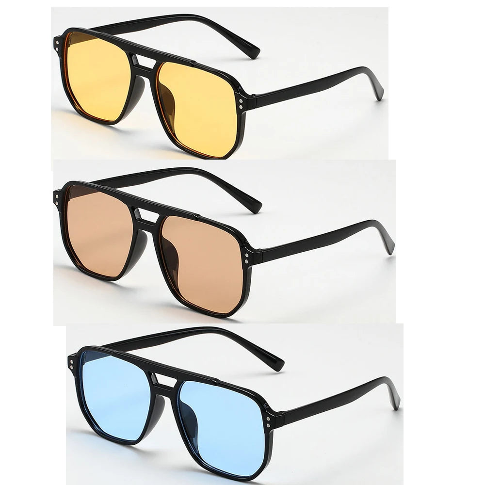 Retro Square Double-Beam Sunglasses – Unisex Vintage Style