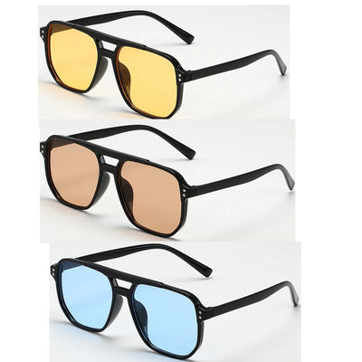 Retro Square Double-Beam Sunglasses – Unisex Vintage Style
