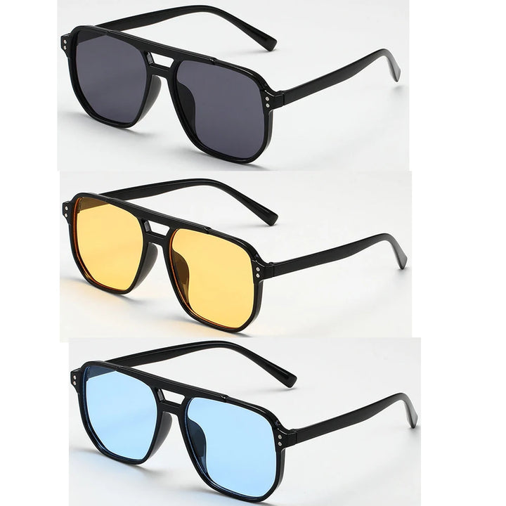 Alex I Retro Square Double-Beam Sunglasses – Unisex Vintage Style