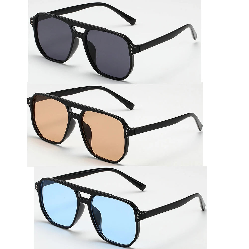 Retro Square Double-Beam Sunglasses – Unisex Vintage Style