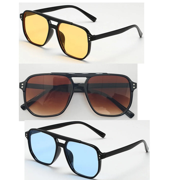 Alex I Retro Square Double-Beam Sunglasses – Unisex Vintage Style