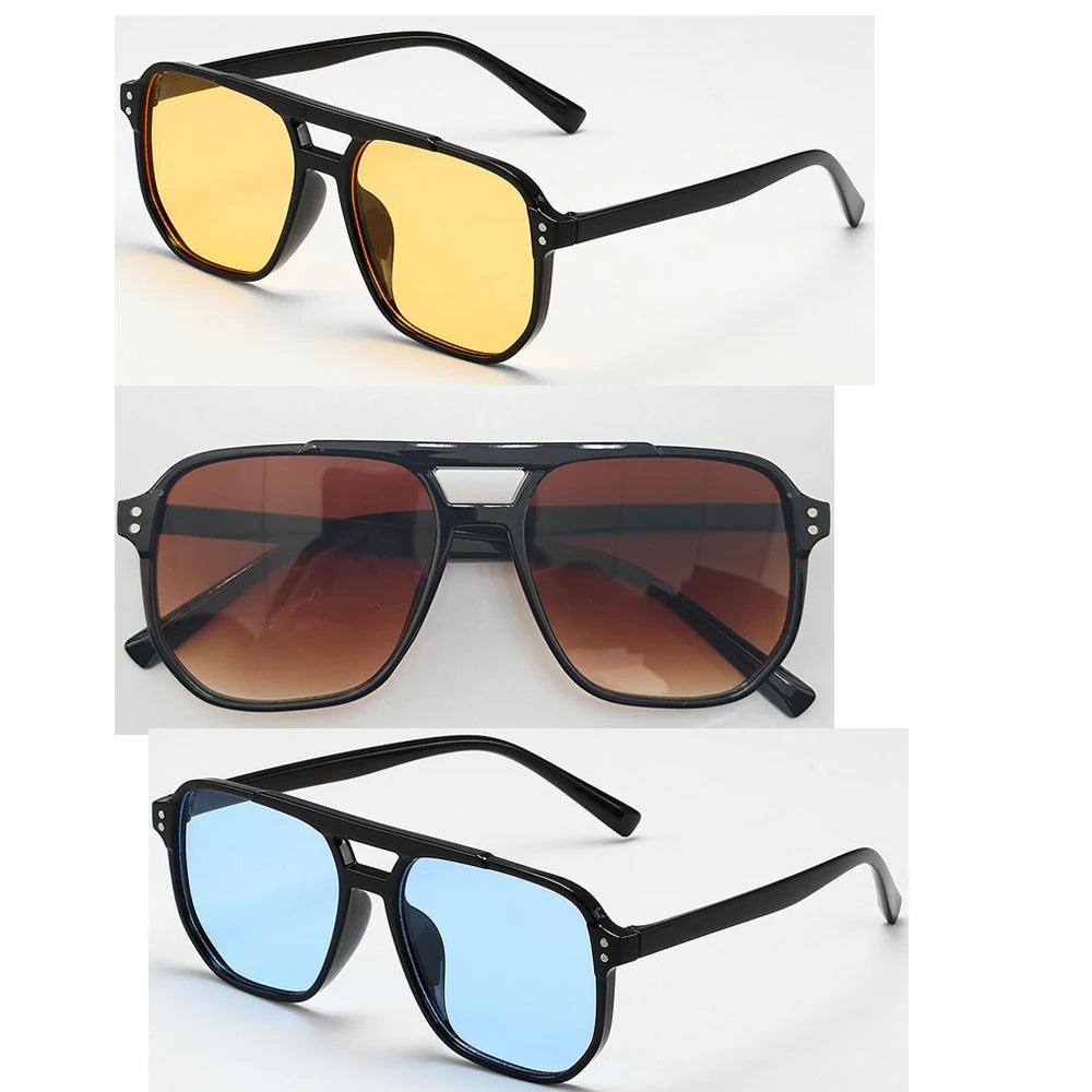 Retro Square Double-Beam Sunglasses – Unisex Vintage Style